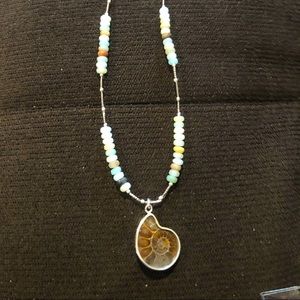 Ammonite and Amazonite sterling necklace handmade